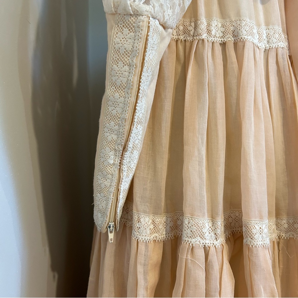 VTG 70s Gunne Sax Prairie Dress Gown Blush Pink Lace Prom Homecoming Sz 9 - Picture 6 of 9